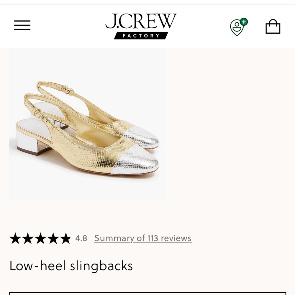 J.CREW Low-Heel Slingbacks Gold Silver Snake PU Size 7.5 NIB